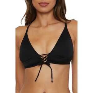 BCA By Rebecca Virtue Womens Lace-Up Halter Bikini Top Black Large NWT Swimwear